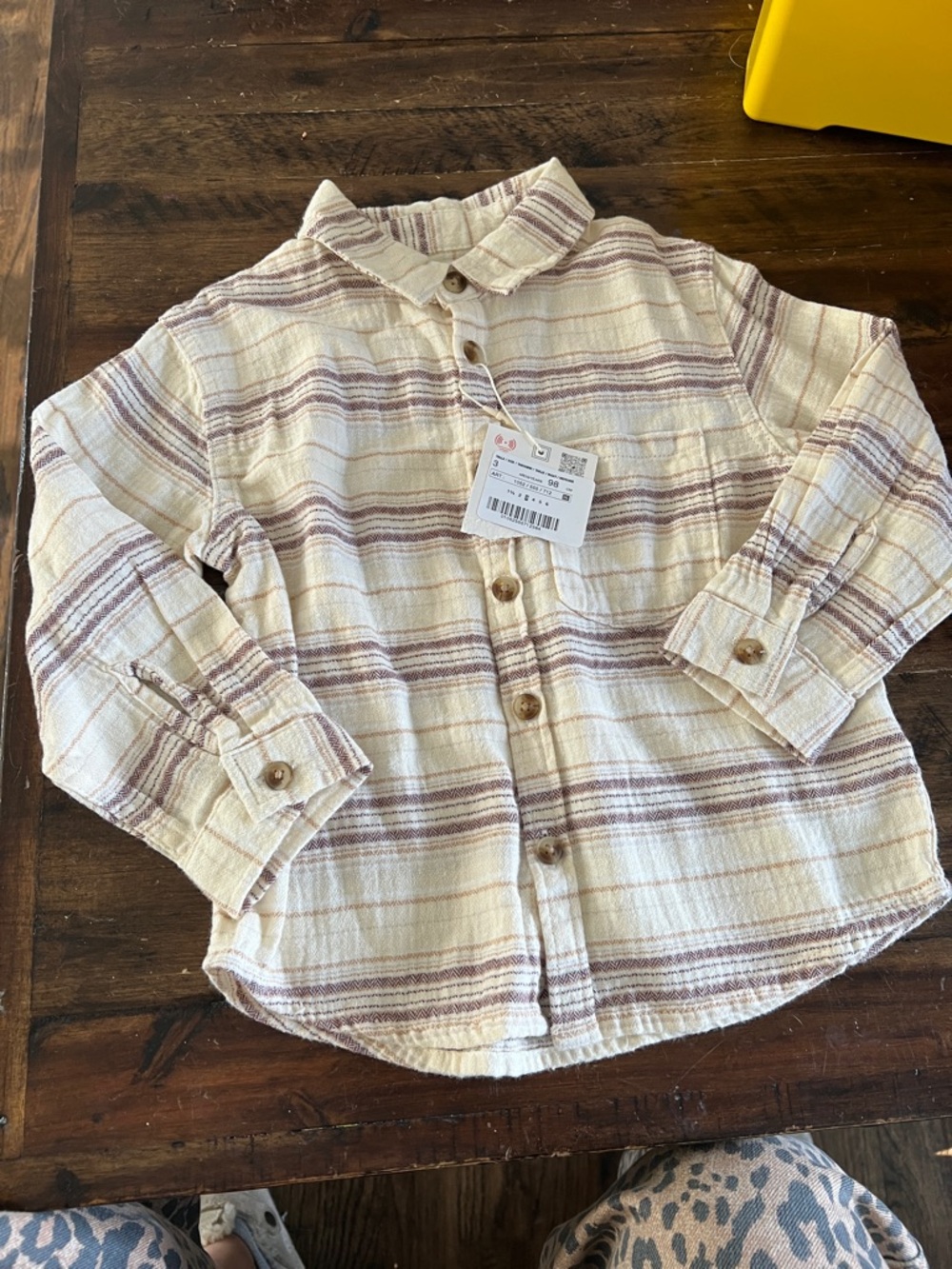 NWT - Neutral Striped Button-Up Shirt for Kids - Cream & Mauve